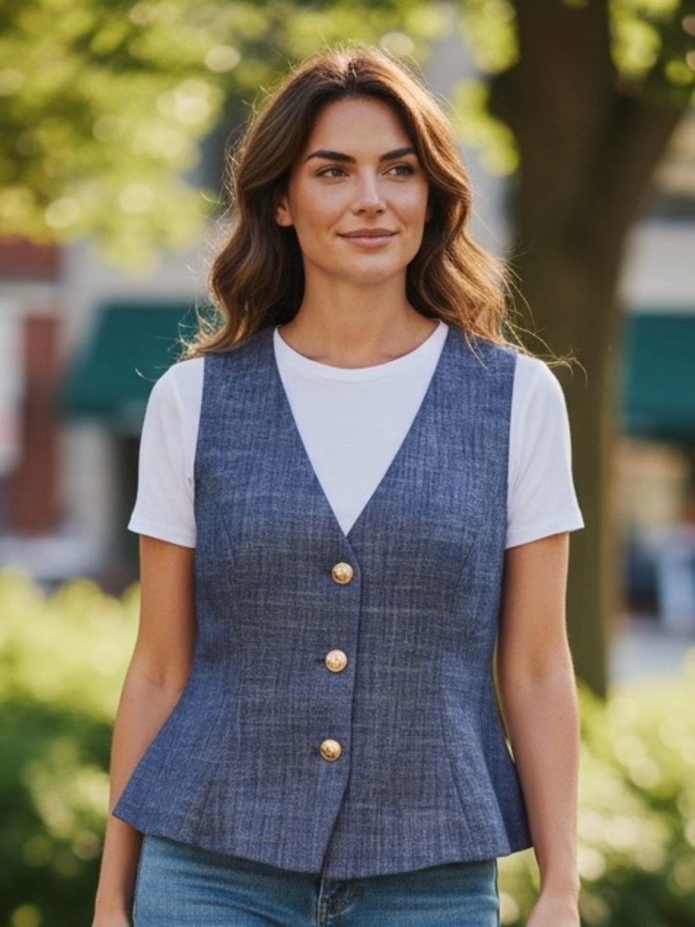Love Tree Blue Denim-Look Peplum Vest